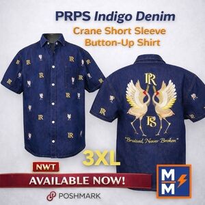 PRPS Japanese Indigo Denim Crane Shirt | 3XL | NWT | Pearl Snap | $198 MSRP